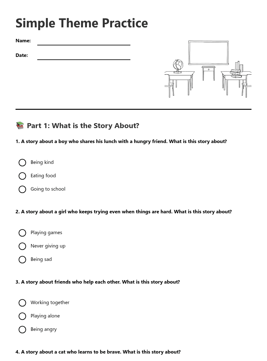 Simple Theme Practice worksheet preview