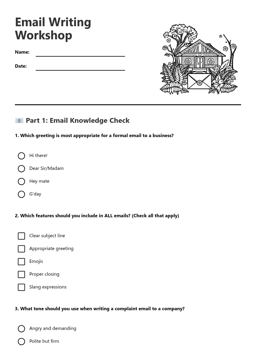 Email Writing Workshop worksheet preview
