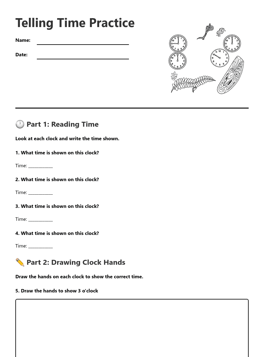 Telling Time Practice worksheet preview