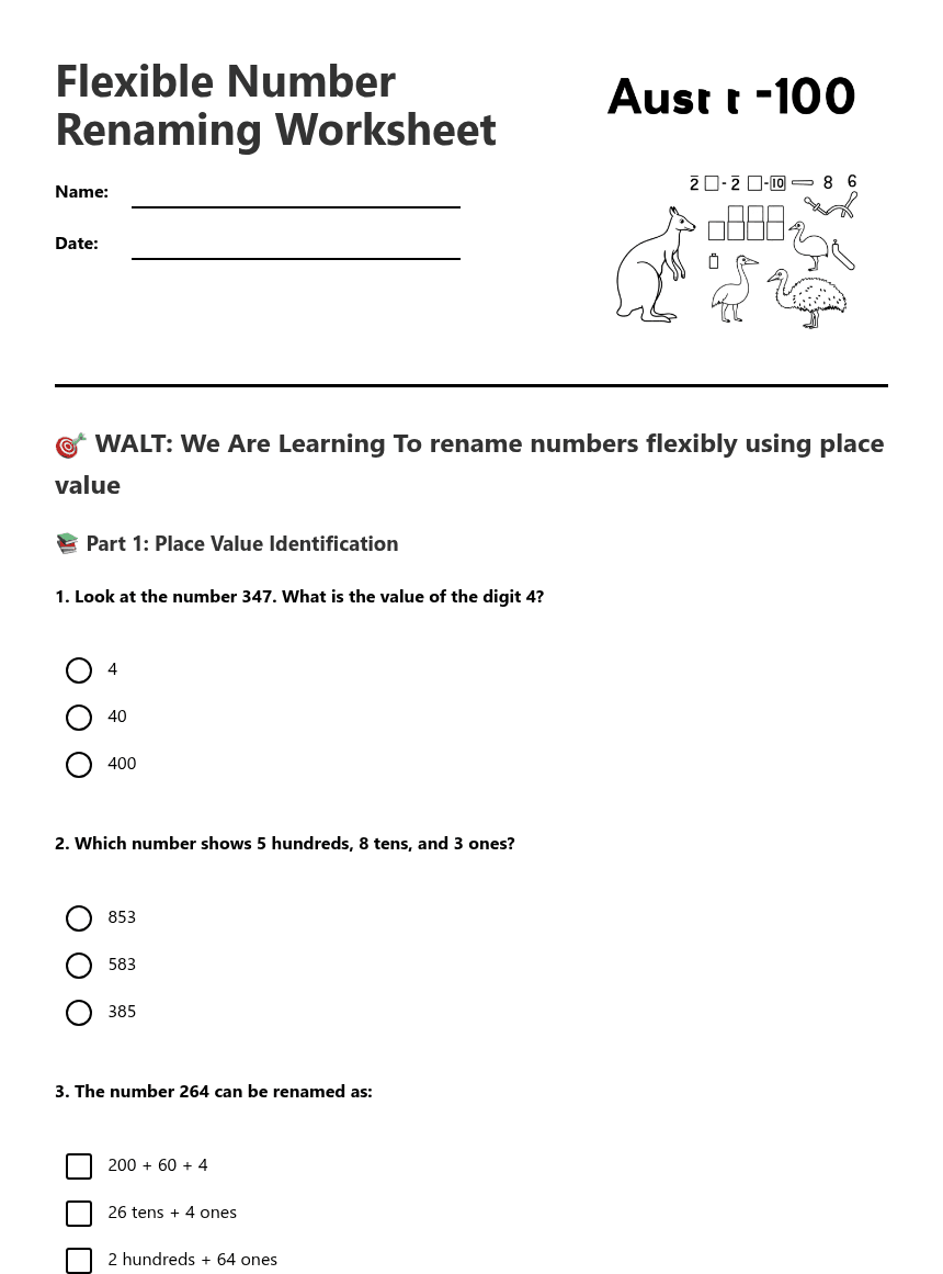 Flexible Number Renaming Worksheet worksheet preview