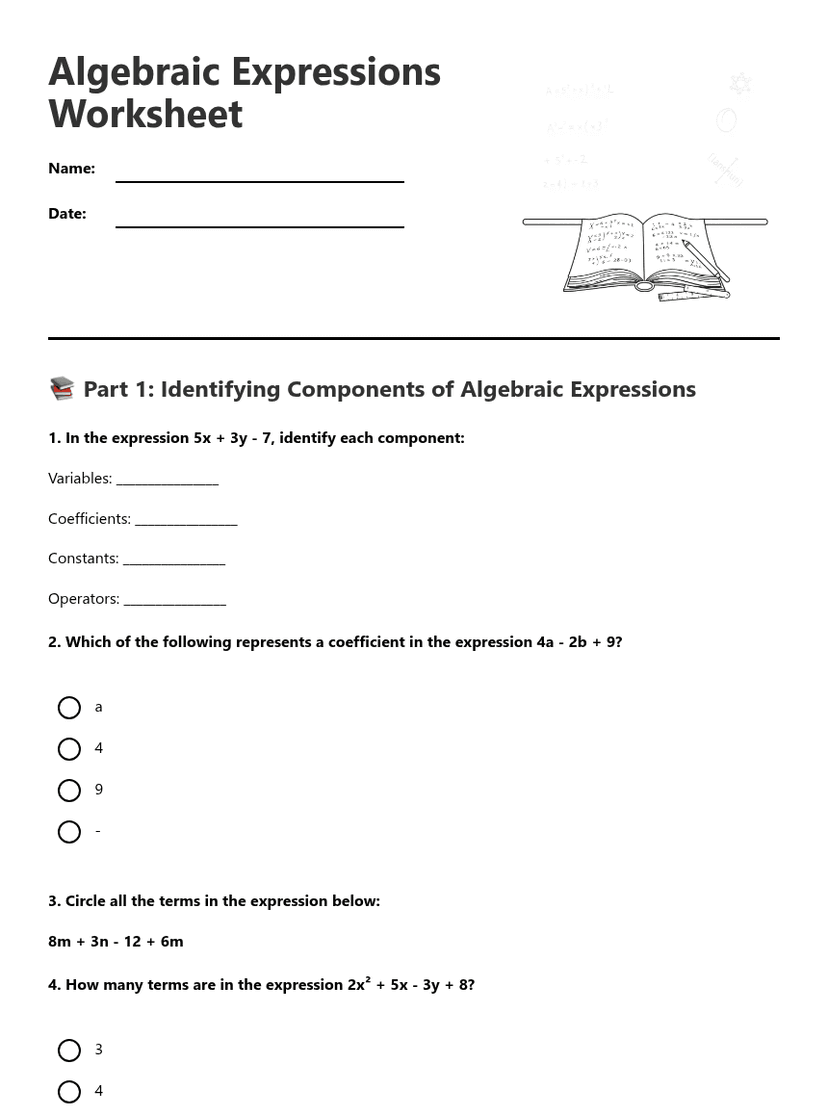 Algebraic Expressions Worksheet