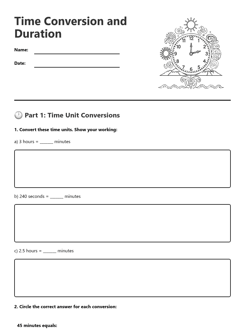 Time Conversion and Duration worksheet preview