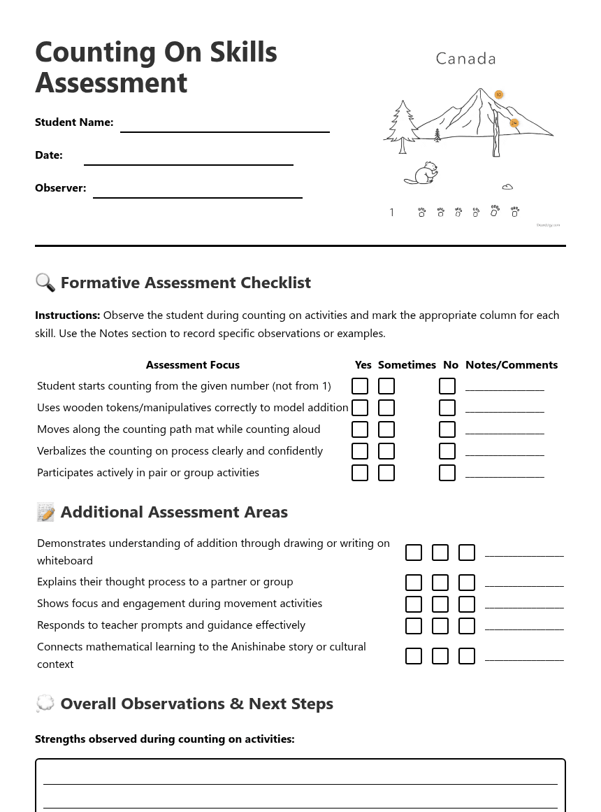 Counting On Skills Assessment worksheet preview
