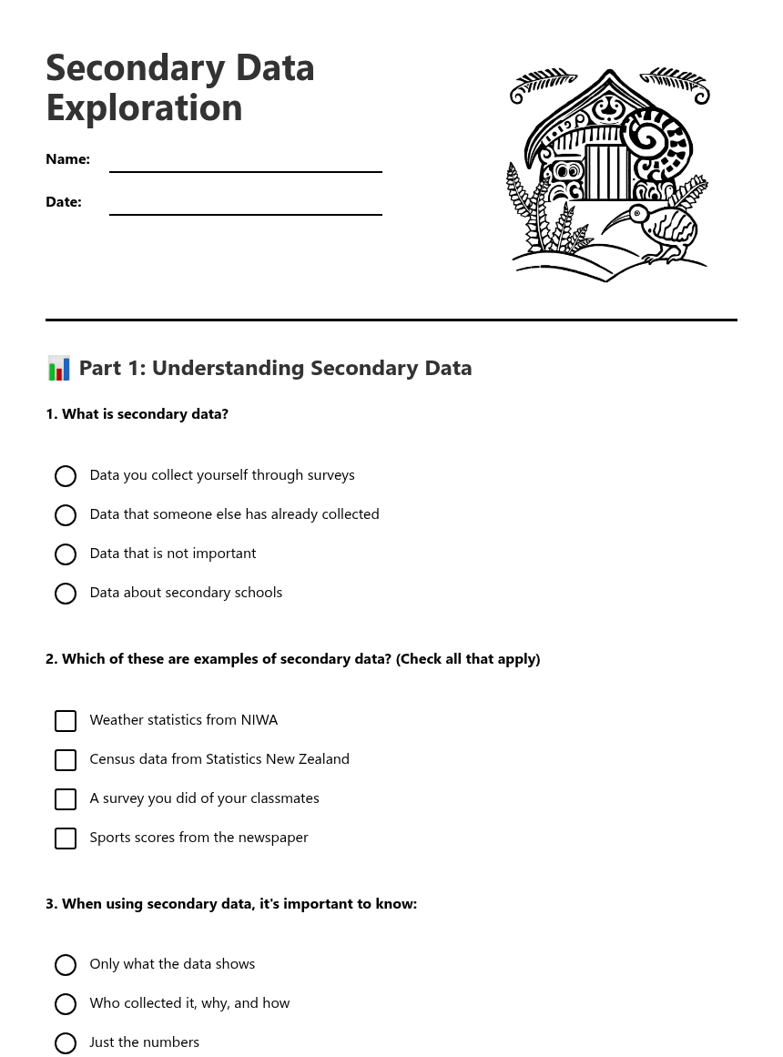 Secondary Data Exploration worksheet preview