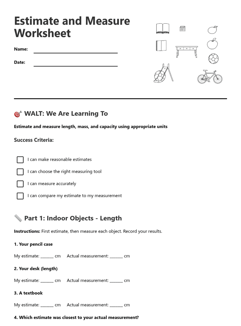 Estimate and Measure Worksheet