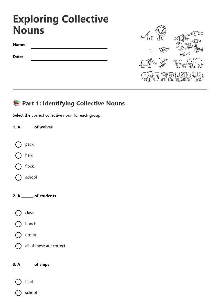 Exploring Collective Nouns worksheet preview