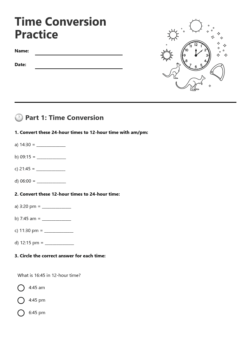 Time Conversion Practice worksheet preview