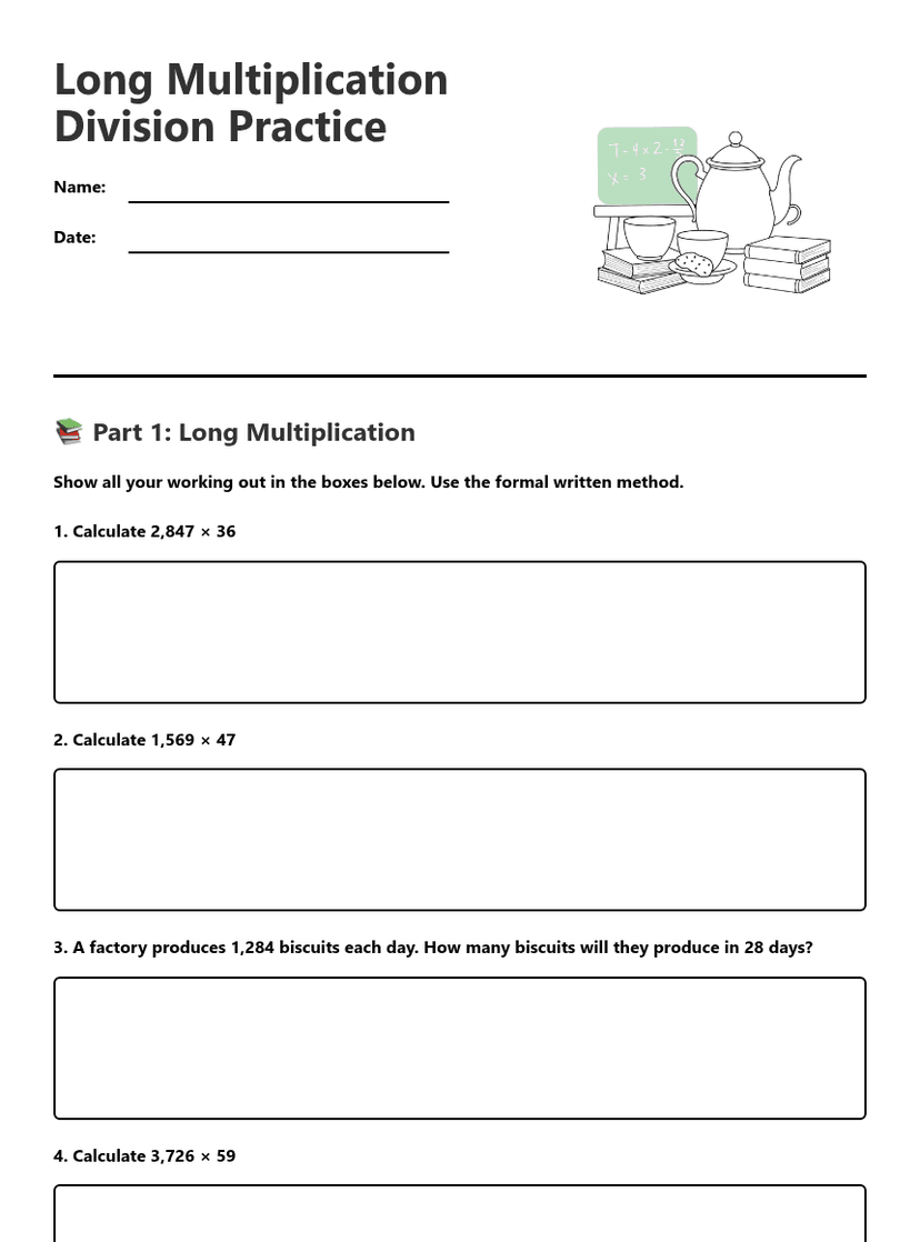 Long Multiplication Division Practice