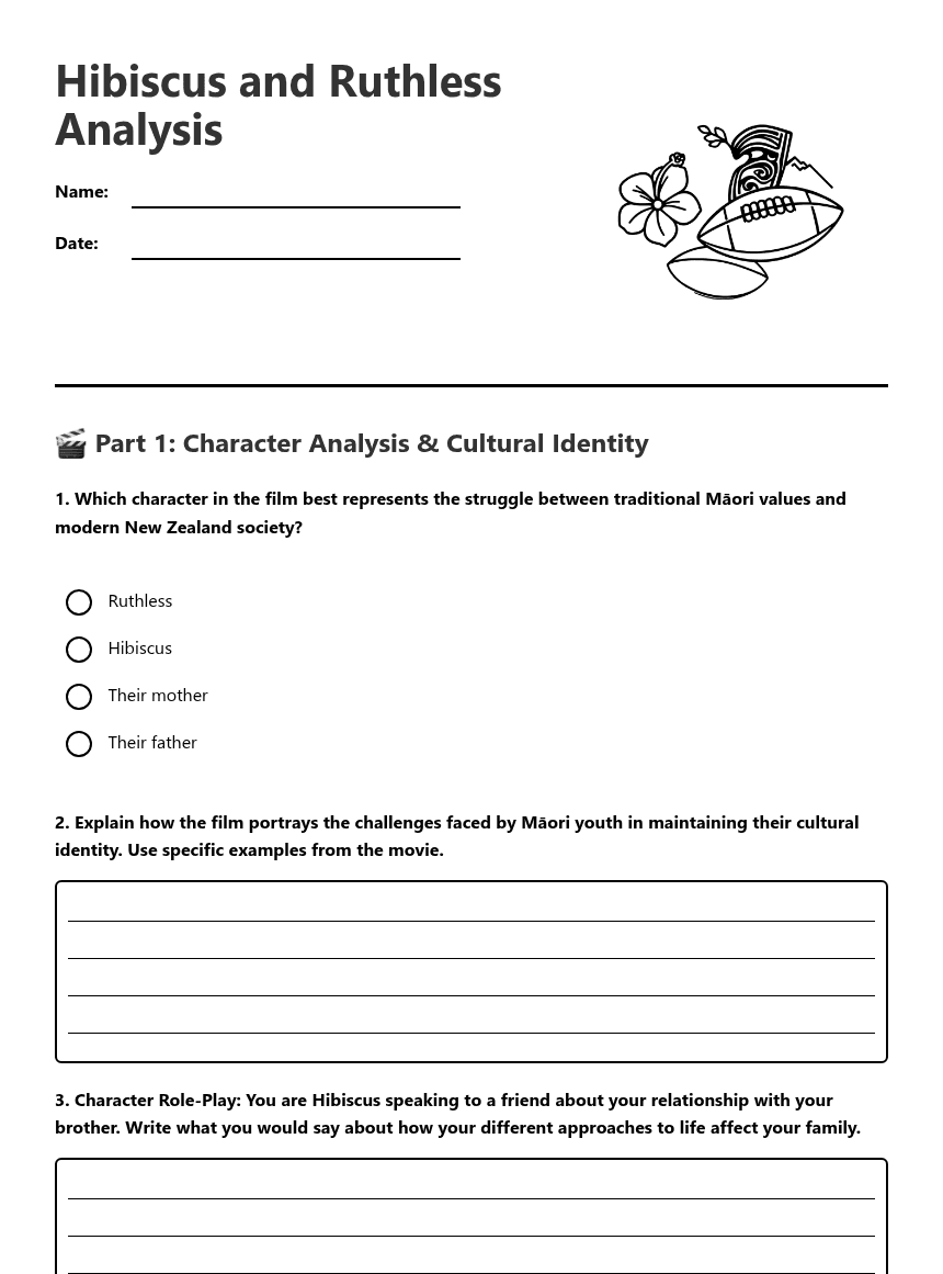 Hibiscus and Ruthless Analysis worksheet preview