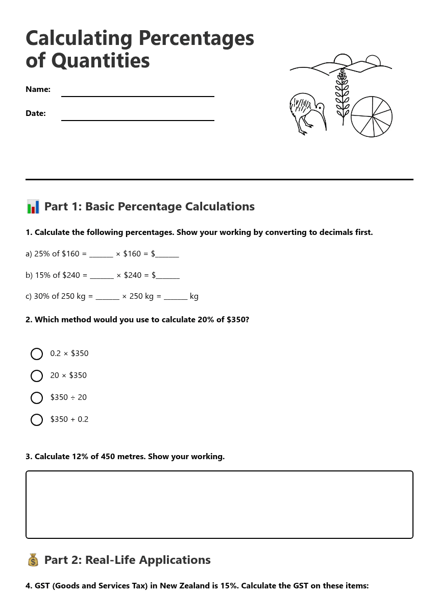 Calculating Percentages of Quantities worksheet preview
