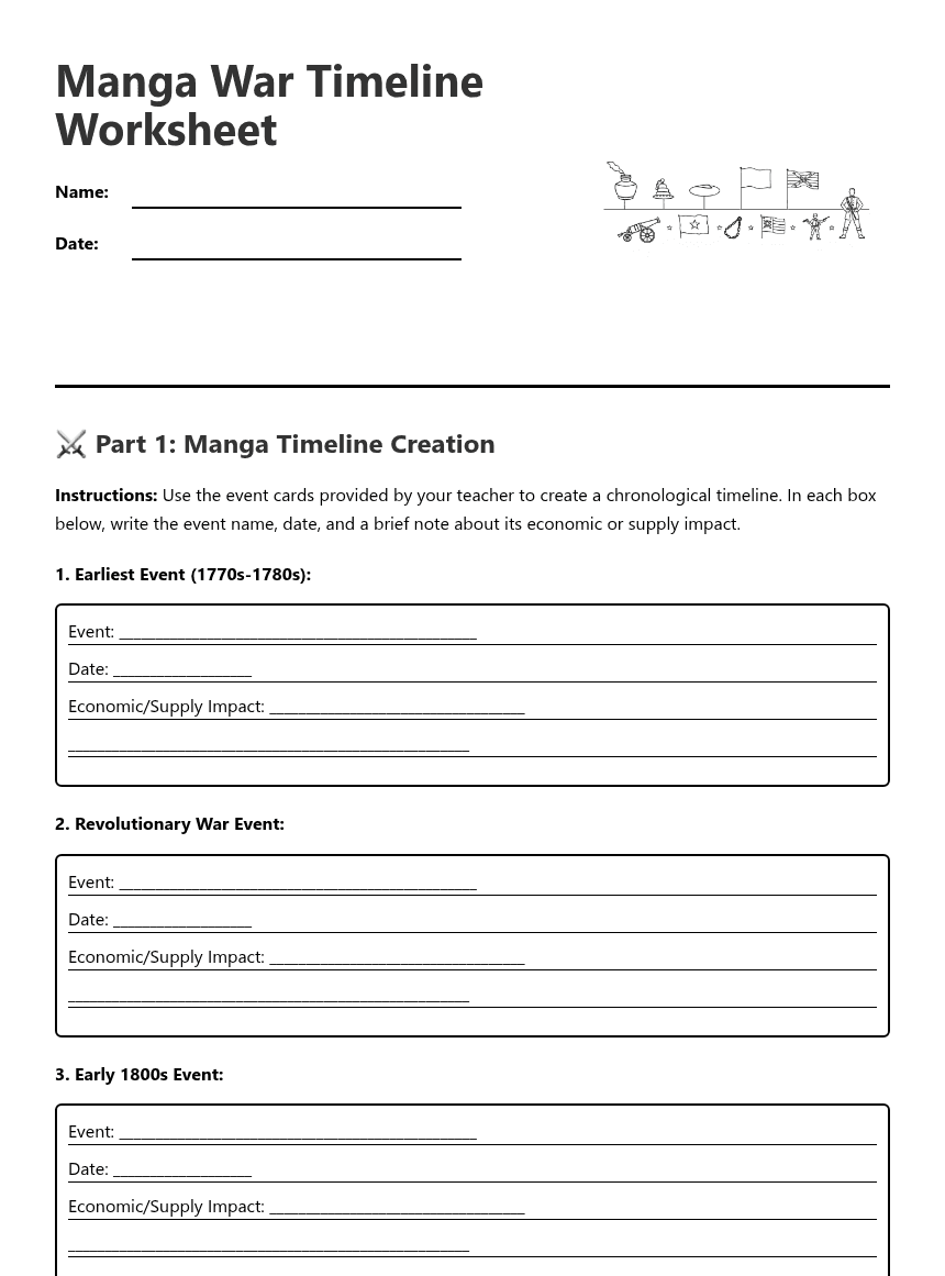 Manga War Timeline Worksheet worksheet preview