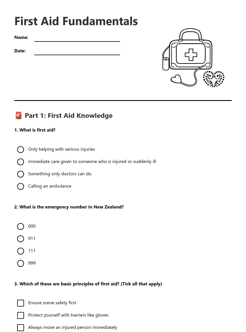 First Aid Fundamentals worksheet preview