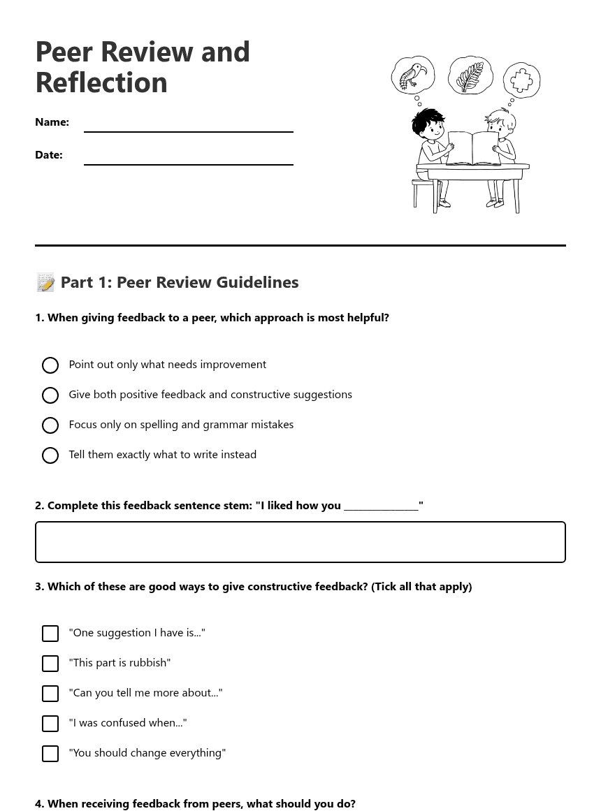 Peer Review and Reflection worksheet preview