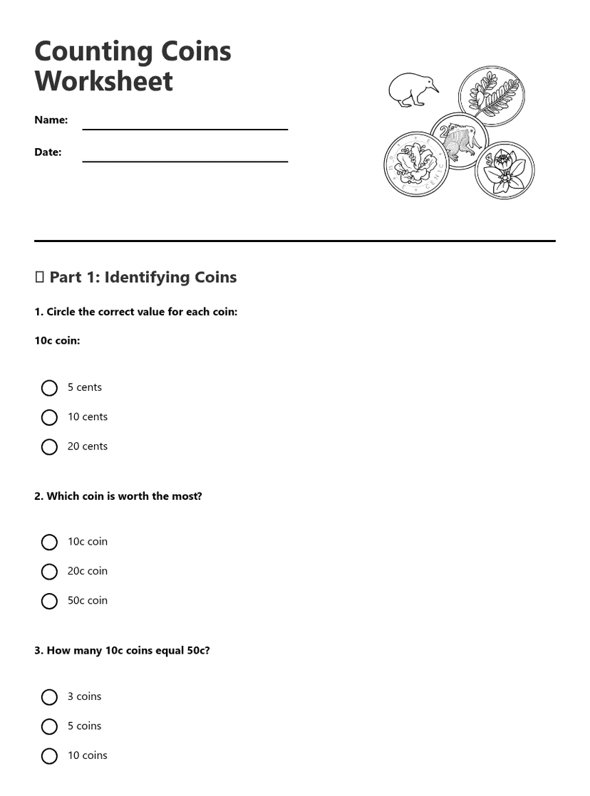 Counting Coins Worksheet