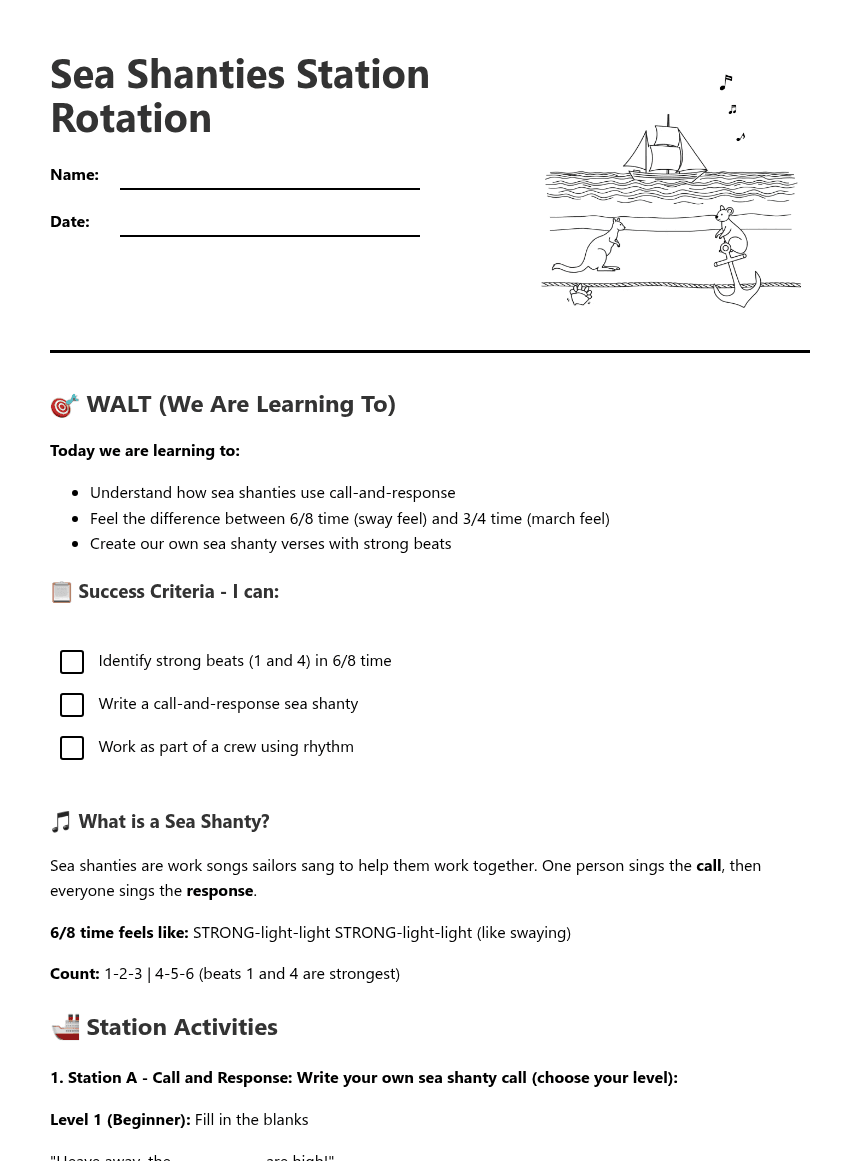 Sea Shanties Station Rotation worksheet preview