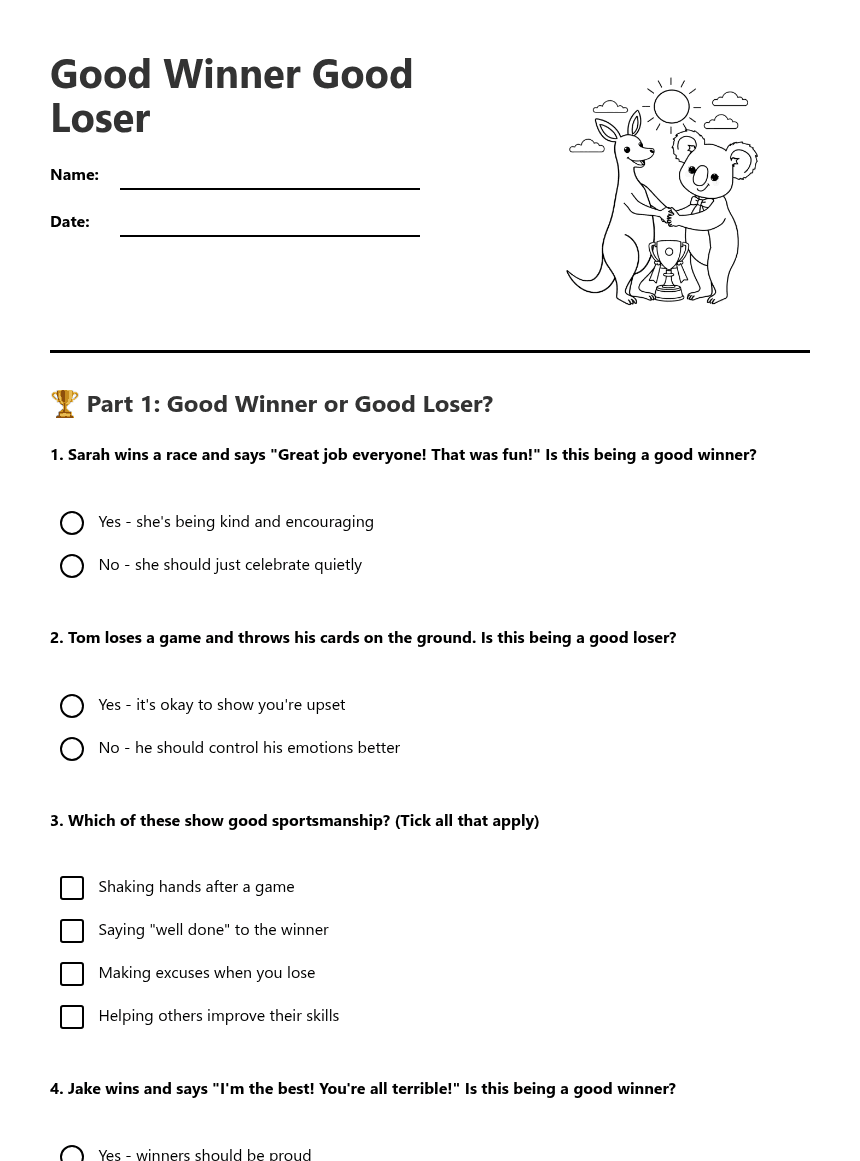 Good Winner Good Loser worksheet preview