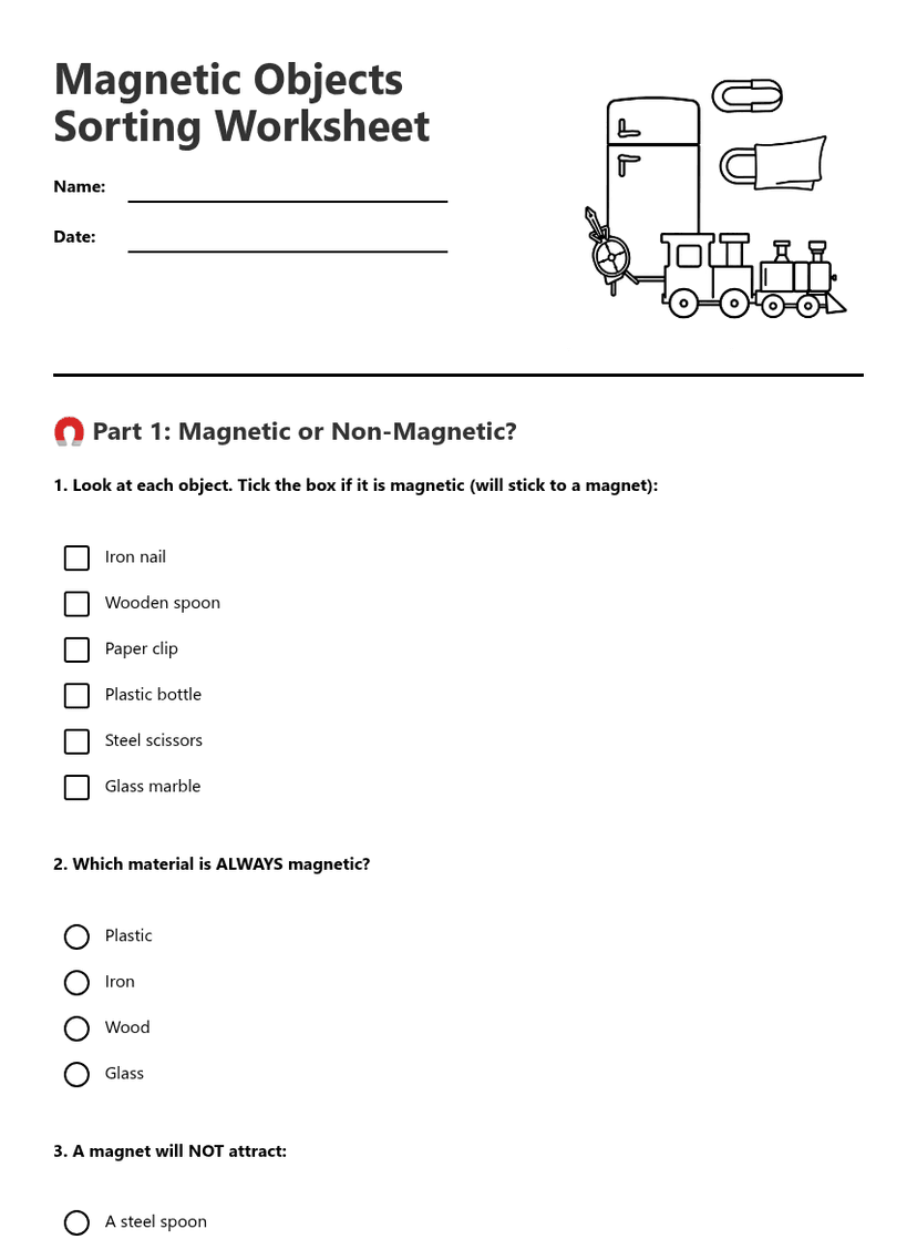 Magnetic Objects Sorting Worksheet