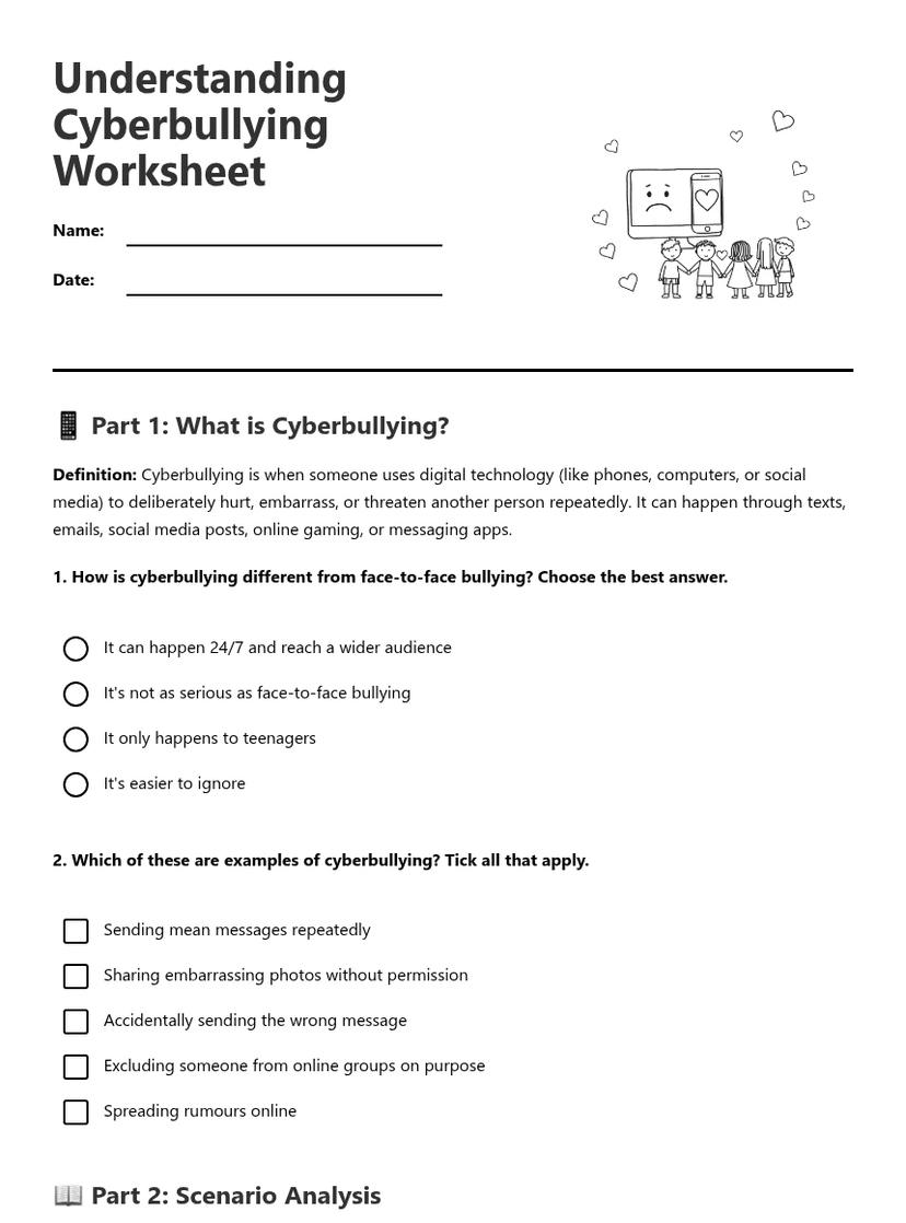 Understanding Cyberbullying Worksheet