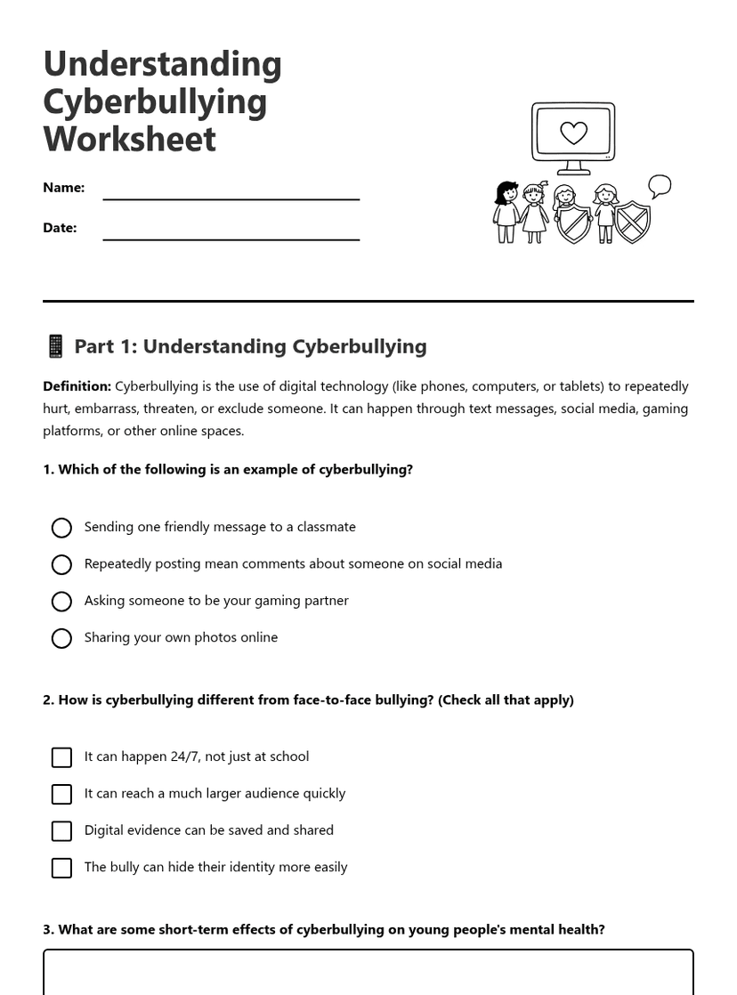 Understanding Cyberbullying Worksheet