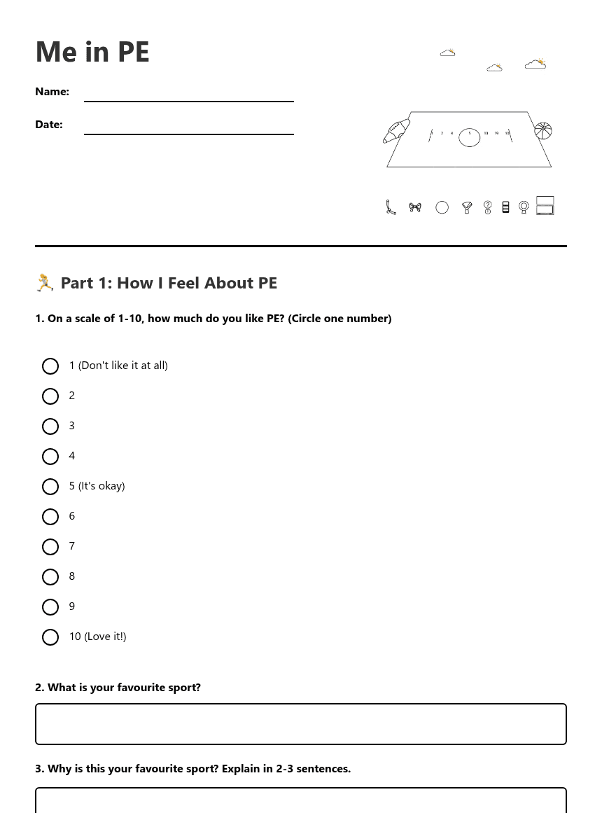 Me in PE worksheet preview