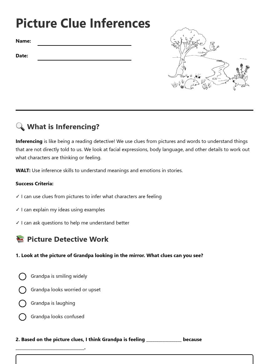Picture Clue Inferences worksheet preview
