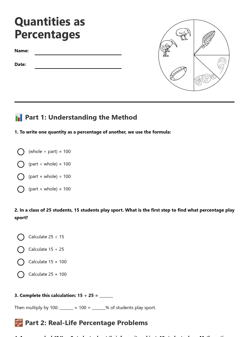 Quantities as Percentages worksheet preview