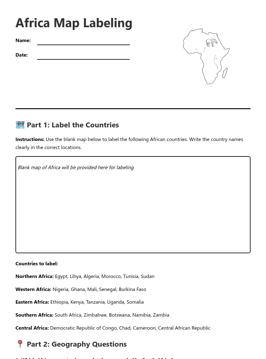 Africa Map Labeling worksheet preview