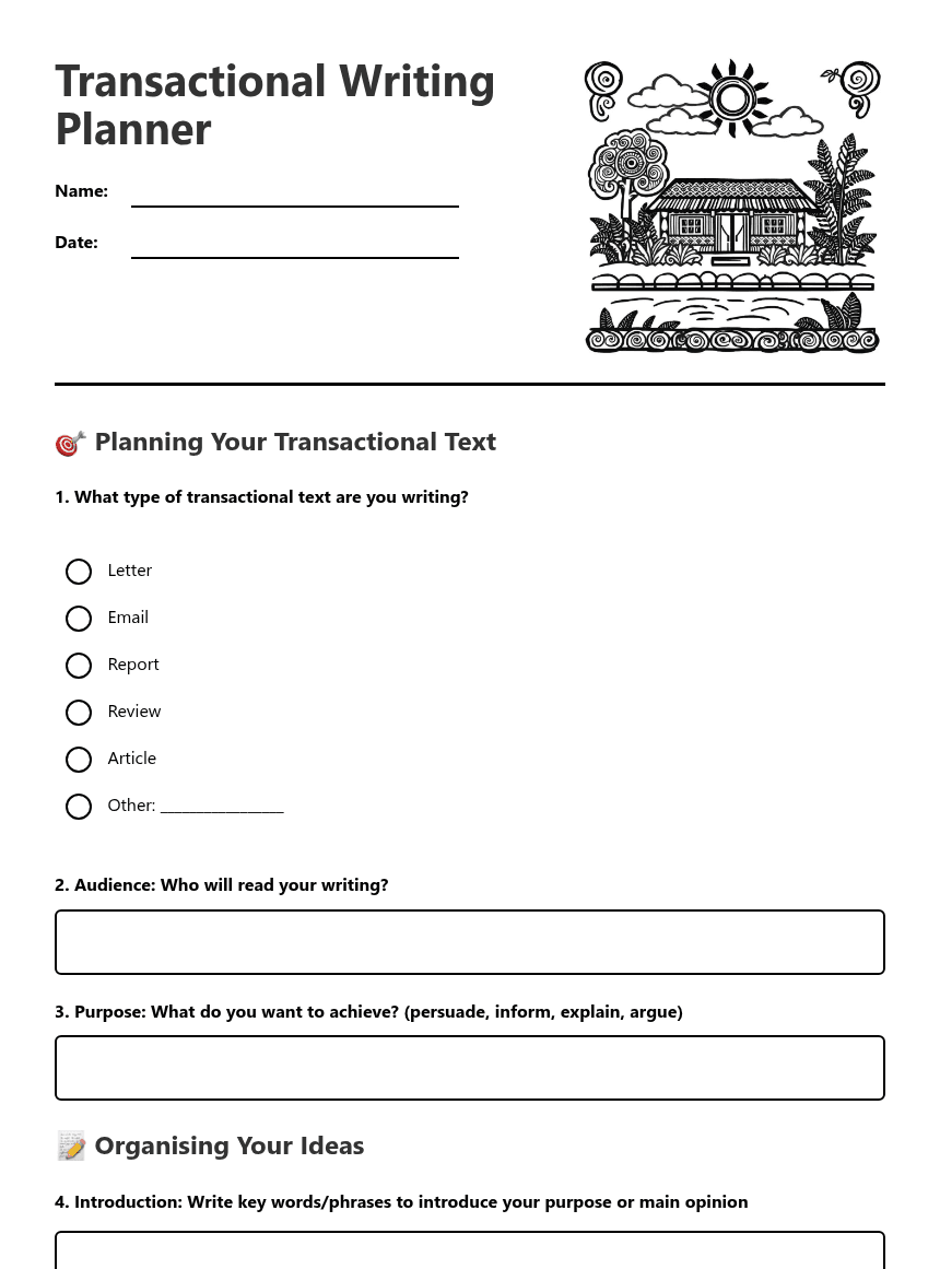 Transactional Writing Planner worksheet preview