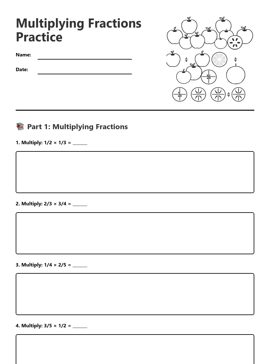 Multiplying Fractions Practice worksheet preview