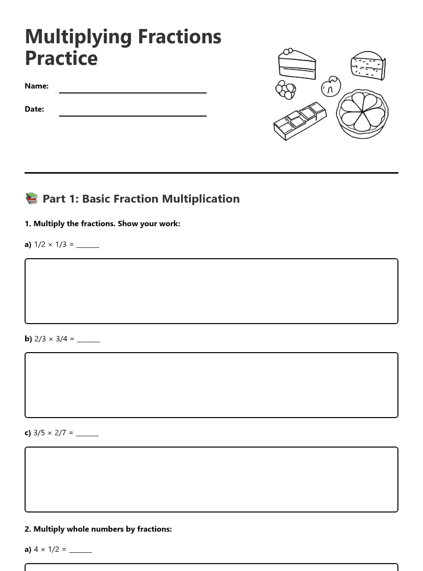 Multiplying Fractions Practice worksheet preview