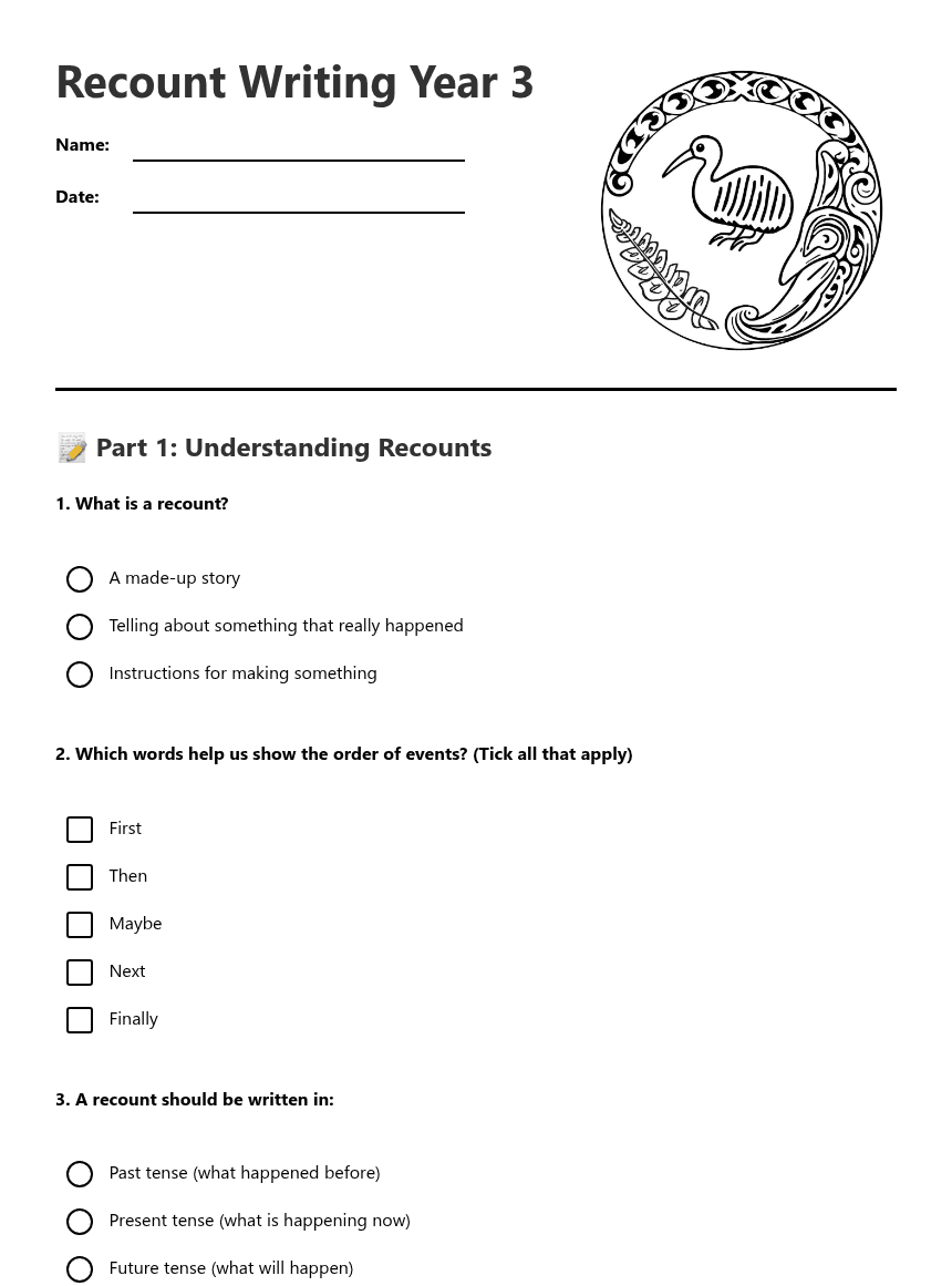 Recount Writing Year 3 worksheet preview