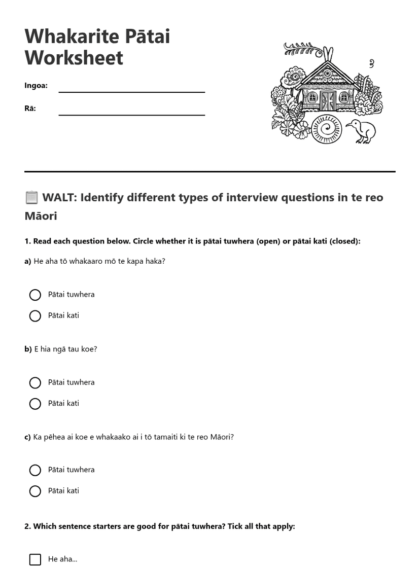 Whakarite Pātai Worksheet