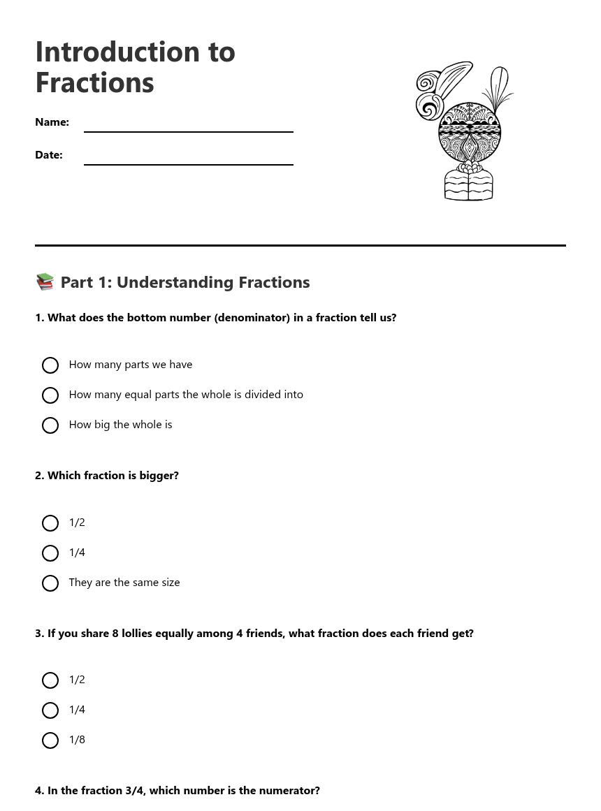 Introduction to Fractions worksheet preview