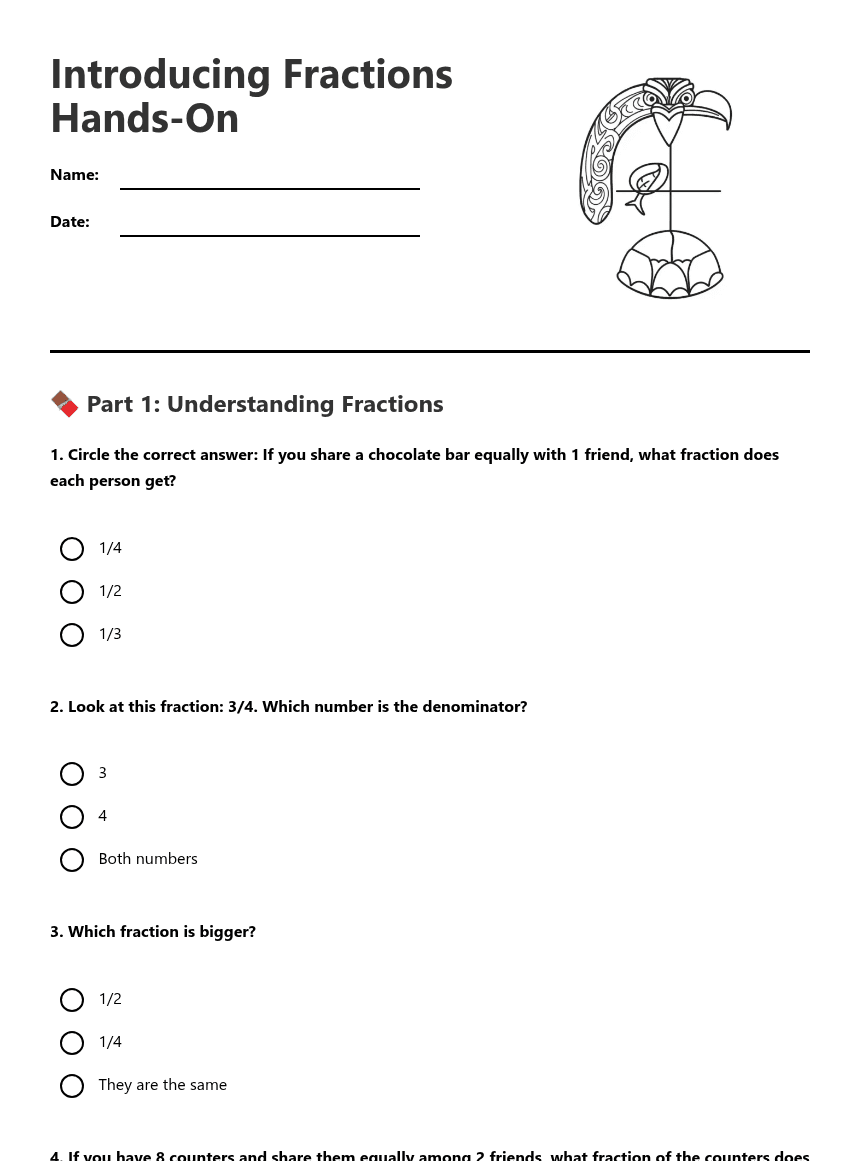 Introducing Fractions Hands-On worksheet preview