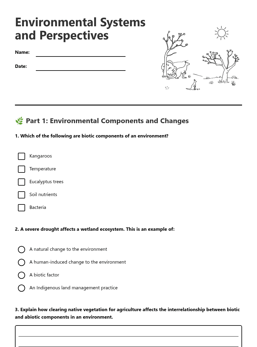 Environmental Systems and Perspectives worksheet preview