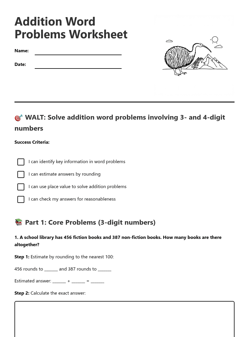 Addition Word Problems Worksheet worksheet preview