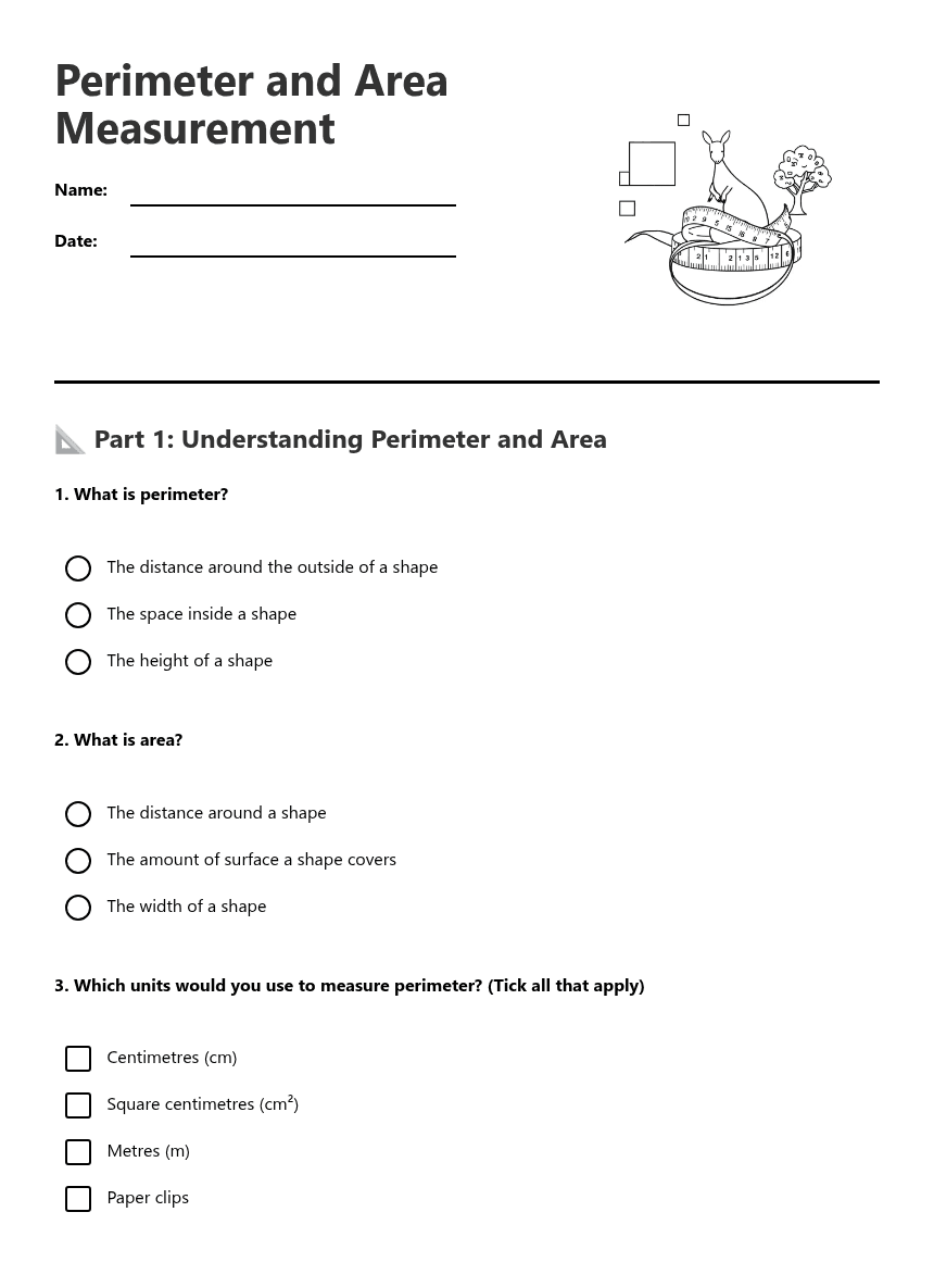 Perimeter and Area Measurement worksheet preview