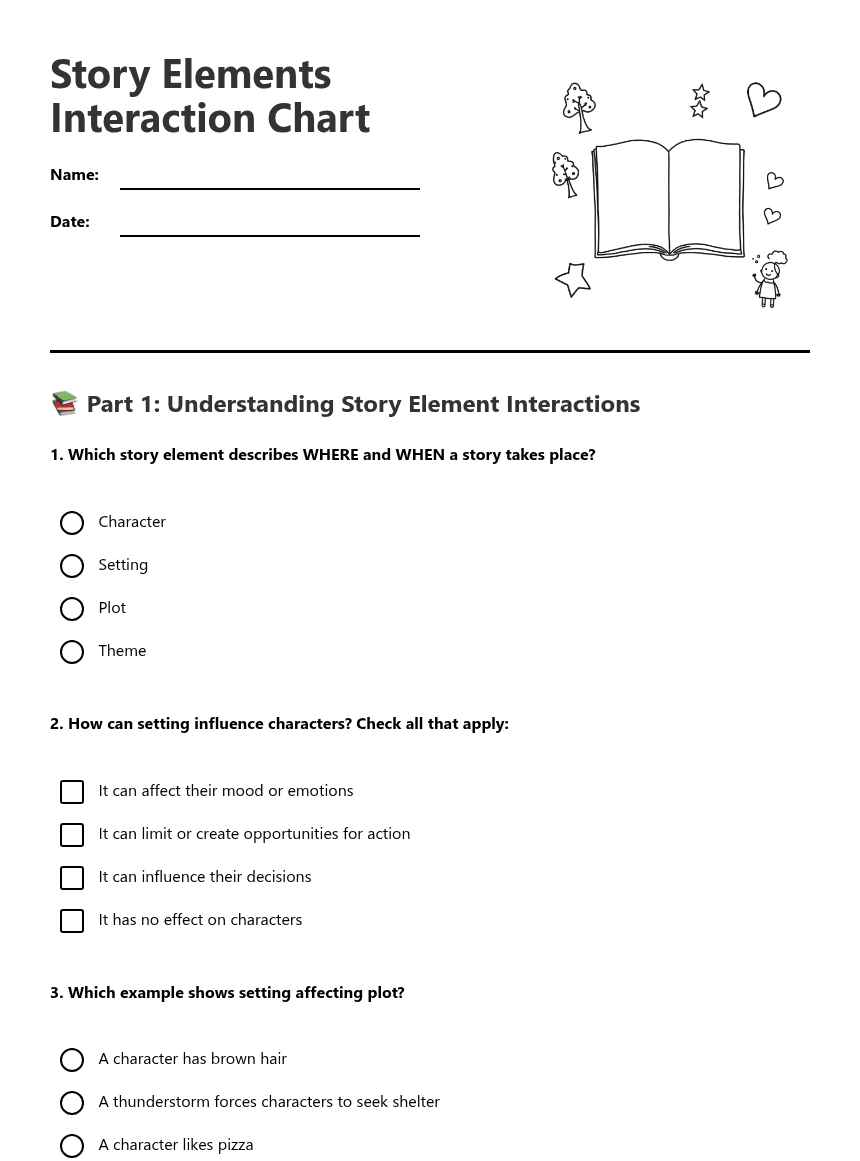Story Elements Interaction Chart worksheet preview