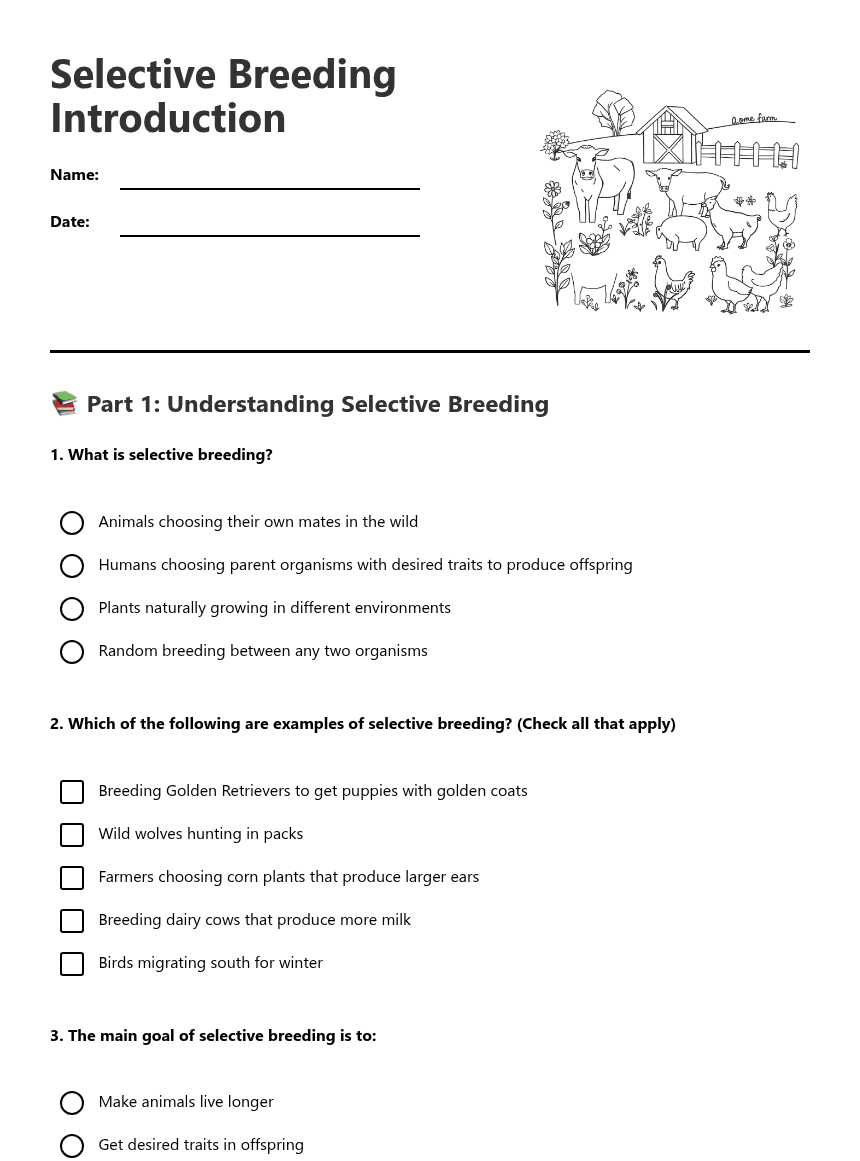 Selective Breeding Introduction worksheet preview