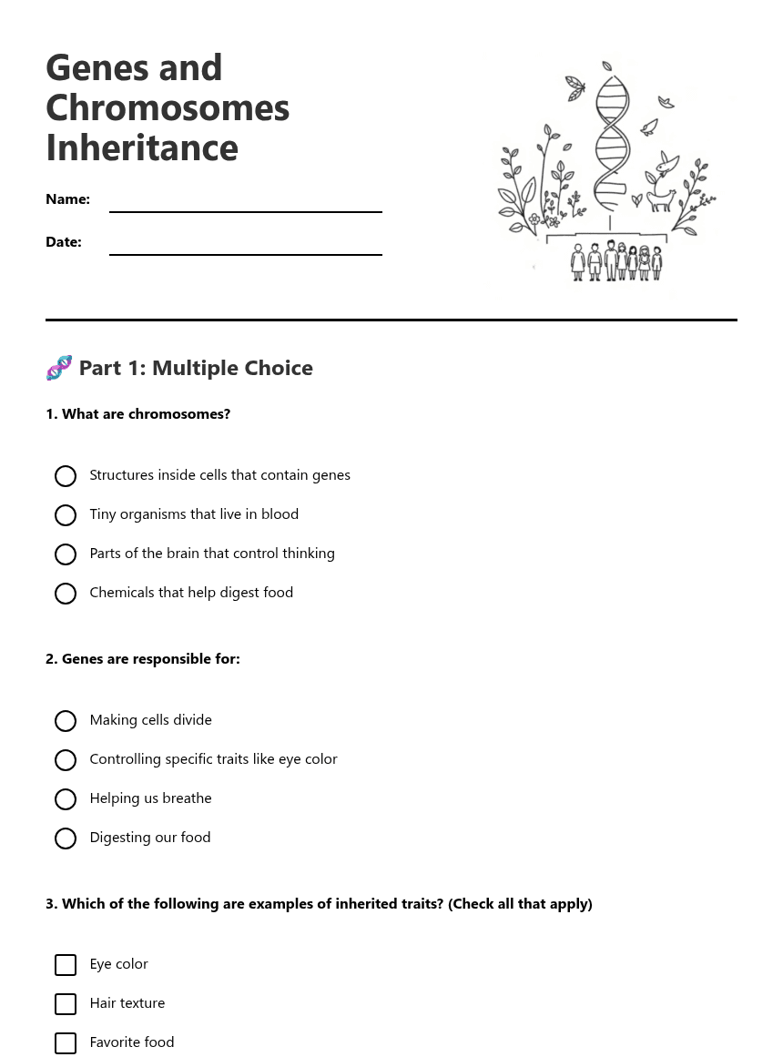 Genes and Chromosomes Inheritance worksheet preview
