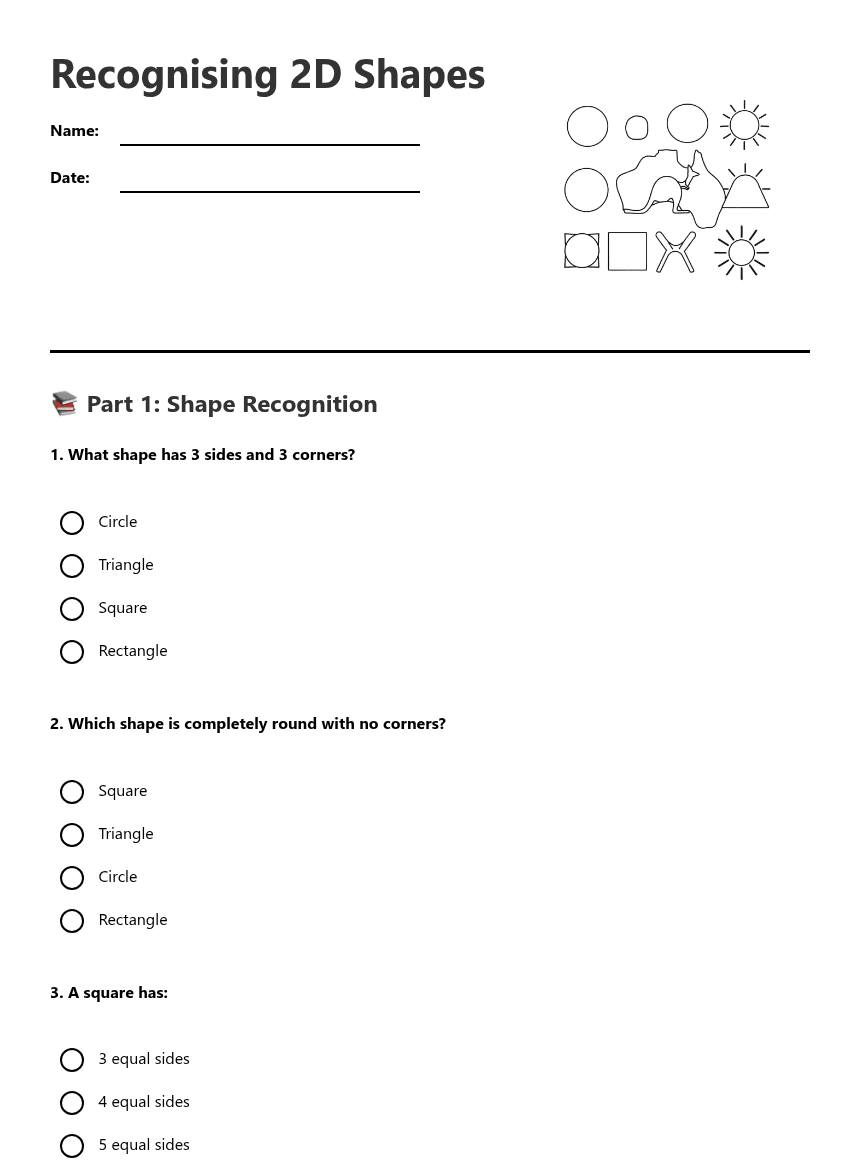Recognizing 2D Shapes worksheet preview