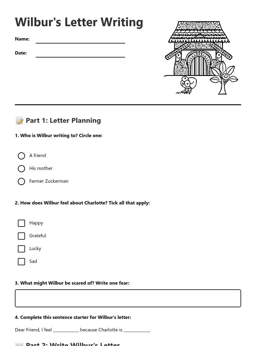 Wilbur's Letter Writing worksheet preview