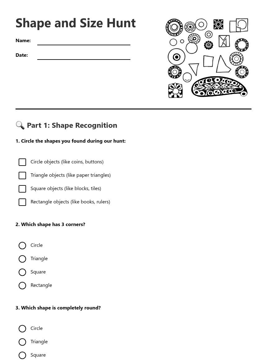 Shape and Size Hunt worksheet preview