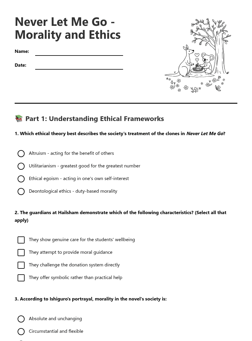 Never Let Me Go worksheet preview