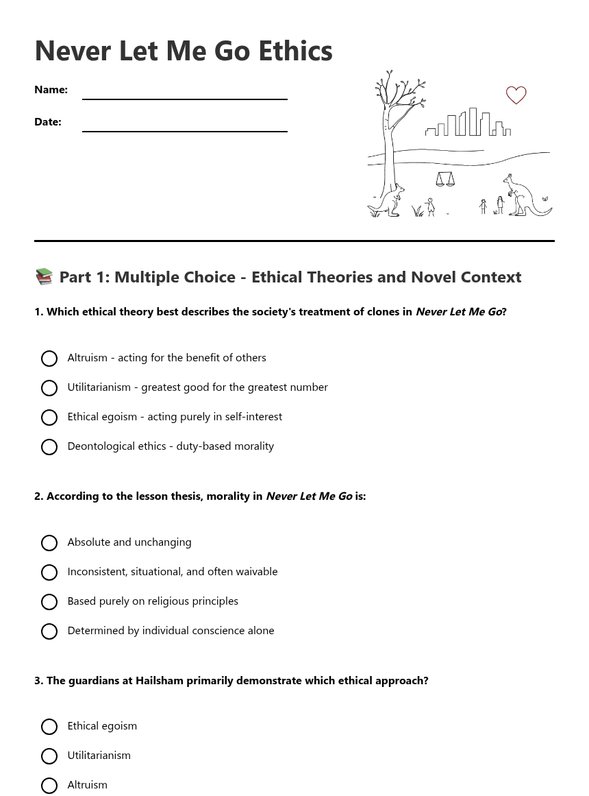 Never Let Me Go Ethics worksheet preview