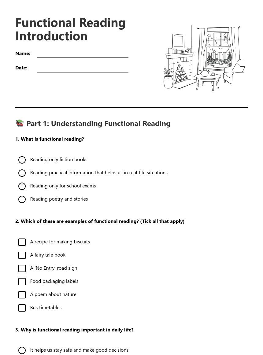 Functional Reading Introduction worksheet preview