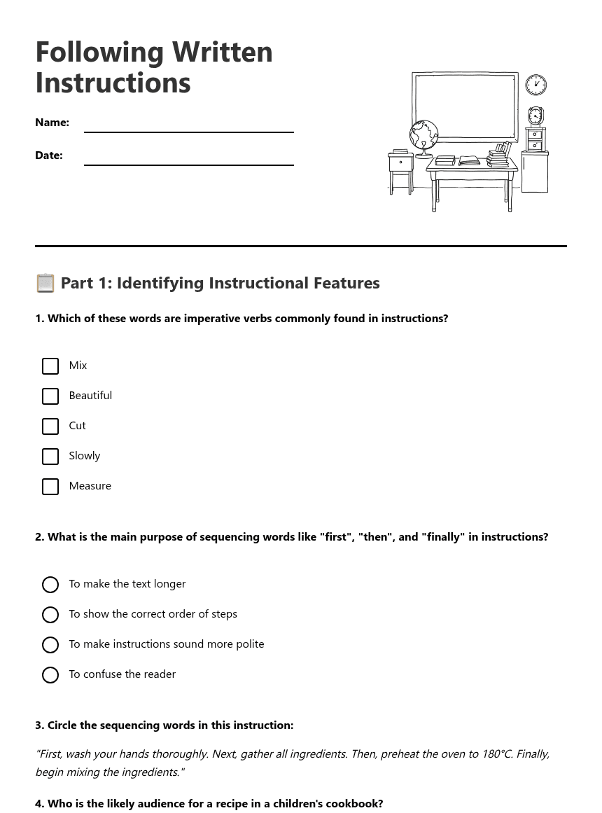 Following Written Instructions worksheet preview
