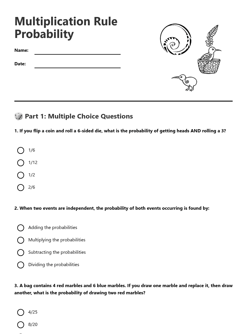 Multiplication Rule Probability worksheet preview
