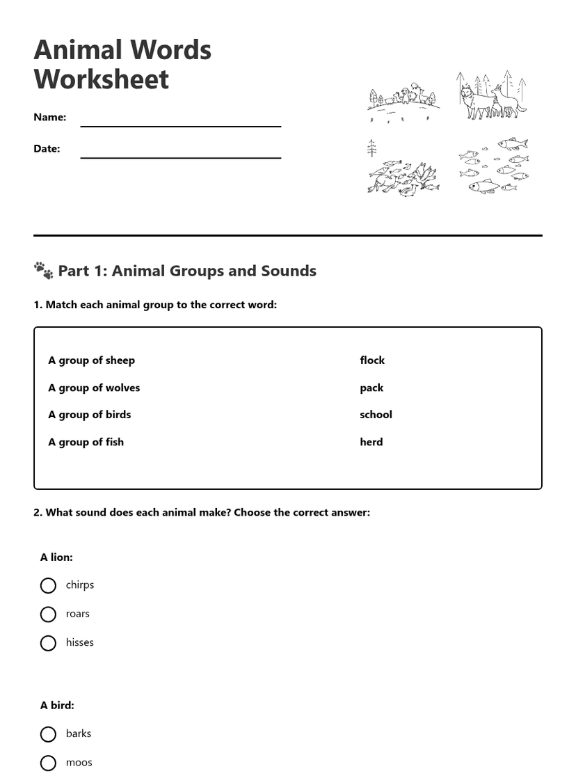Animal Words Worksheet