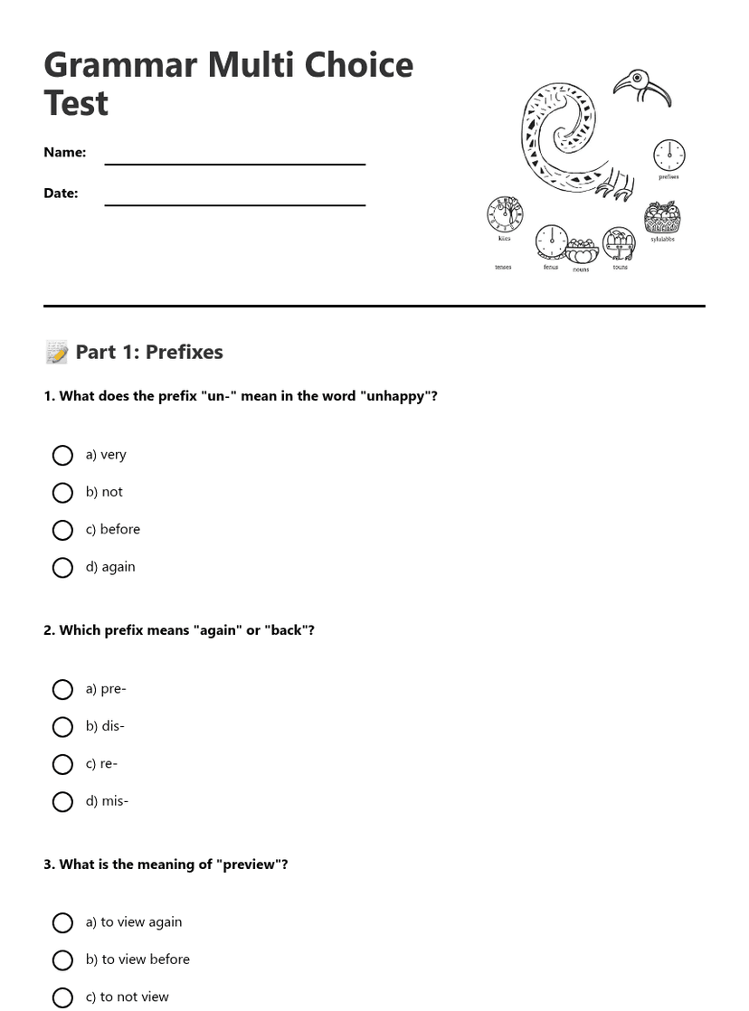 Grammar Multi Choice Test